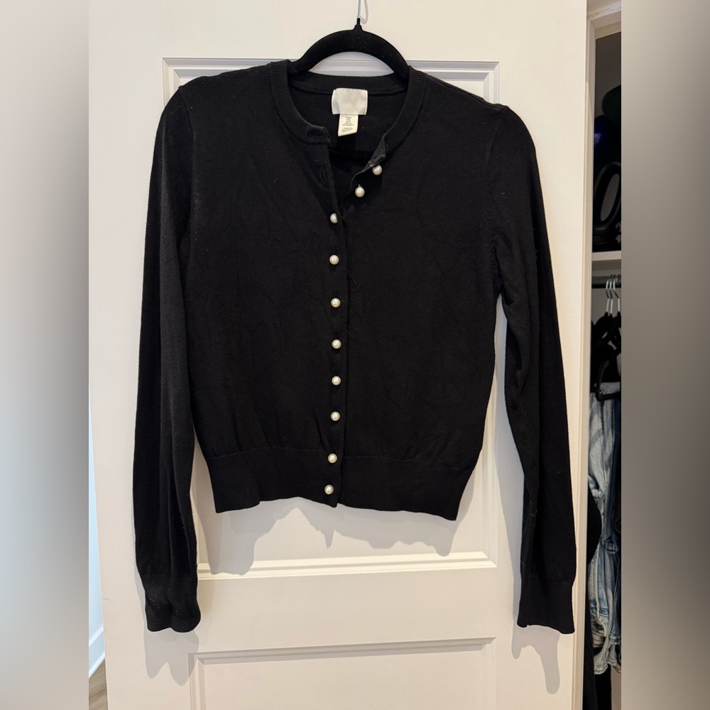H&M Black Cardigan with Pearl Buttons